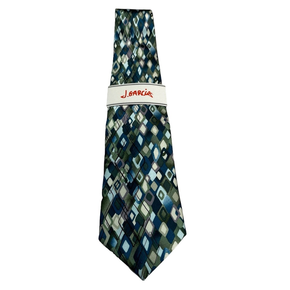 J Garcia Collection Tie 58 Lady with Argyle Socks Green Geometric Classic Office